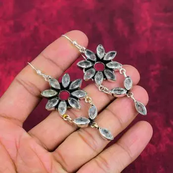 Серьги из стерлингового серебра 925 пробы с белым топазом, серьги ручной работы с драгоценными камнями для дня свадьбы 3.03 Inches белый