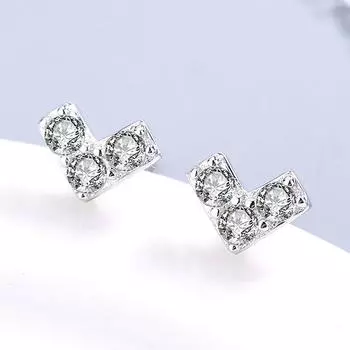 Серьги из стерлингового серебра 925 пробы в корейском стиле с V-образной формой сердца и бриллиантами, простые 925