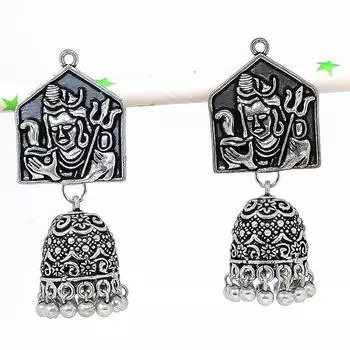 Серьги из стерлингового серебра 925 пробы с натуральным индийским драгоценным камнем Джумки размером 1,97 дюйма E6g15