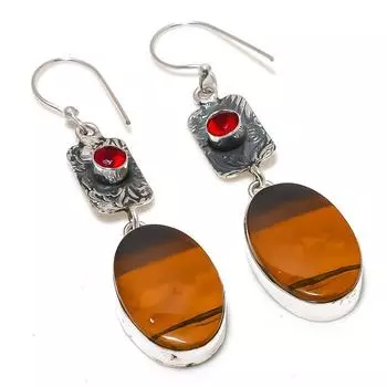 Серьги из стерлингового серебра 925 пробы с натуральным мукаитом и гранатом, 2,64 дюйма, S4D90