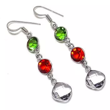 Серьги из стерлингового серебра 925 пробы с натуральным белым топазом и гранатом, 2,44 дюйма q7M83
