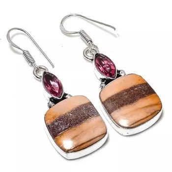 Серьги из стерлингового серебра 925 пробы с натуральным доломитом и рубиллитом, 1,85 дюйма, c7F56