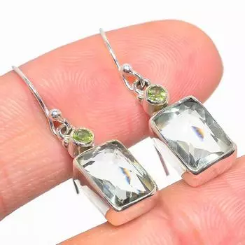 Серьги из стерлингового серебра 925 пробы с натуральным зеленым аметистом 1,25 дюйма g6i35