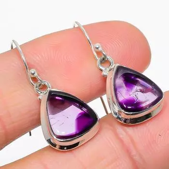 Серьги из стерлингового серебра 925 пробы с натуральным бразильским аметистом 1,25 дюйма h1L54