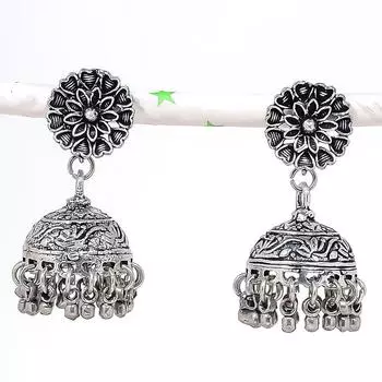 Серьги из стерлингового серебра 925 пробы с натуральным индийским драгоценным камнем Джумки размером 1,65 дюйма K2l03