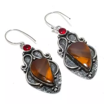 Серьги из стерлингового серебра 925 пробы с натуральным мукаитом и гранатом, 2,36 дюйма Z7T28