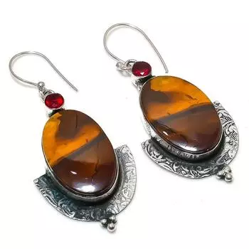 Серьги из стерлингового серебра 925 пробы с натуральным мукаитом и гранатом, 2,56 дюйма, A0Y83