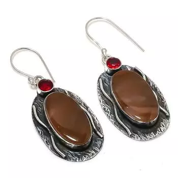 Серьги из стерлингового серебра 925 пробы с натуральным мукаитом и гранатом, 2,17 дюйма, q6G66