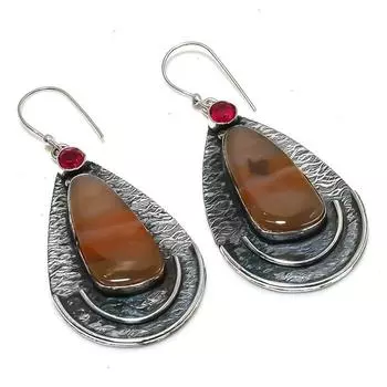 Серьги из стерлингового серебра 925 пробы с натуральным мукаитом и гранатом, 2,64 дюйма, Q9j27