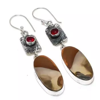 Серьги из стерлингового серебра 925 пробы с натуральным мукаитом и гранатом, 2,76 дюйма m8j93