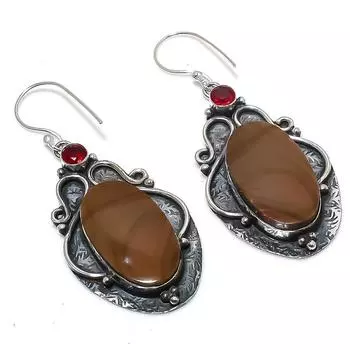 Серьги из стерлингового серебра 925 пробы с натуральным мукаитом и гранатом, 2,56 дюйма, J4b51