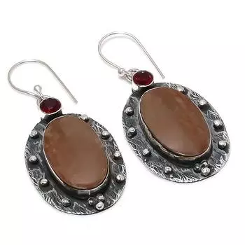 Серьги из стерлингового серебра 925 пробы с натуральным мукаитом и гранатом, 2,17 дюйма, N5S55