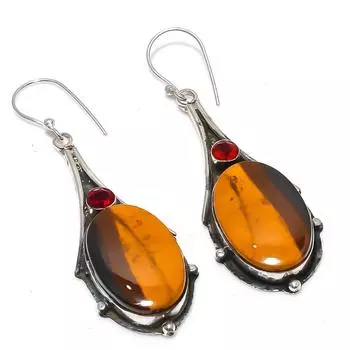 Серьги из стерлингового серебра 925 пробы с натуральным мукаитом и гранатом, 2,76 дюйма, T8T41