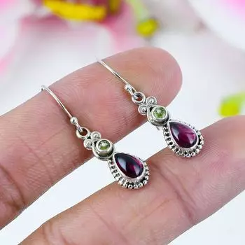 Серьги из стерлингового серебра 925 пробы с натуральным гранатом и перидотом, 1,5 дюйма, l2a95