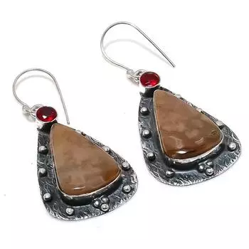 Серьги из стерлингового серебра 925 пробы с натуральным мукаитом и гранатом 2,25 дюйма F4h75