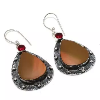 Серьги из стерлингового серебра 925 пробы с натуральным мукаитом и гранатом 2,17 дюйма s5E92