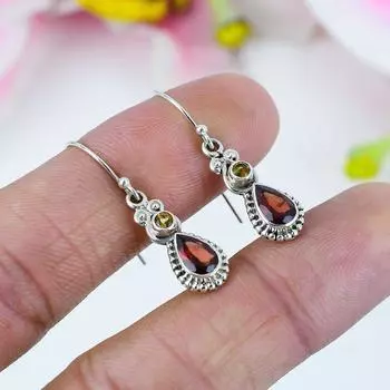 Серьги из стерлингового серебра 925 пробы с натуральным гранатом и цитрином, 1,5 дюйма, W4L30