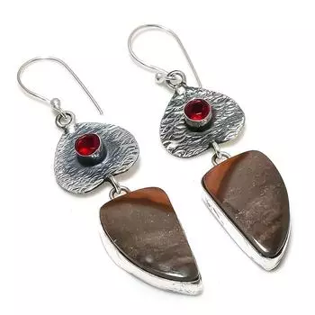 Серьги из стерлингового серебра 925 пробы с натуральным мукаитом и гранатом, 2,68 дюйма, D3O18