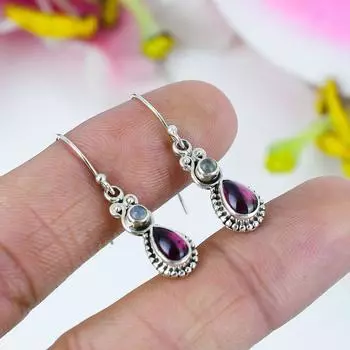 Серьги из стерлингового серебра 925 пробы с натуральным гранатом и лунным камнем, 1,5 дюйма, K5o47
