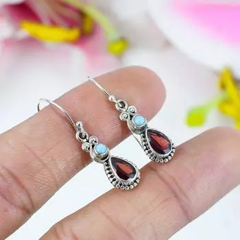 Серьги из стерлингового серебра 925 пробы с натуральным гранатом и драгоценным камнем Ларимар, 1,5 дюйма, s2g93