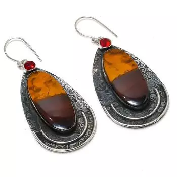 Серьги из стерлингового серебра 925 пробы с натуральным мукаитом и гранатом 2,76 дюйма C1L52