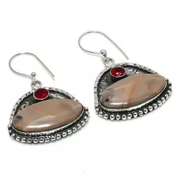 Серьги из стерлингового серебра 925 пробы с натуральным мукаитом и гранатом, 1,81 дюйма, K3M68