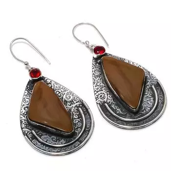 Серьги из стерлингового серебра 925 пробы с натуральным мукаитом и гранатом, 2,64 дюйма u4F57