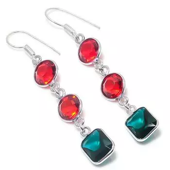 Серьги из стерлингового серебра 925 пробы с натуральным хромдиопсидом и гранатом 2,36 дюйма K0J77