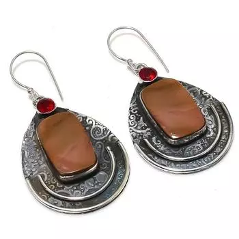 Серьги из стерлингового серебра 925 пробы с натуральным мукаитом и гранатом 2,21 дюйма s0i47