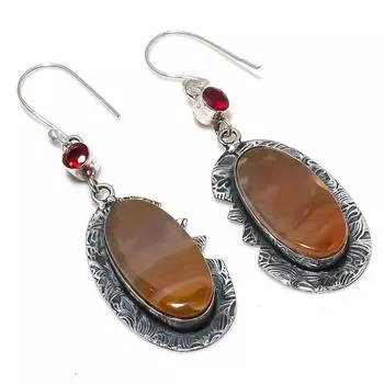 Серьги из стерлингового серебра 925 пробы с натуральным мукаитом и гранатом, 2,56 дюйма, d2G57