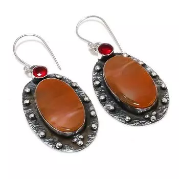 Серьги из стерлингового серебра 925 пробы с натуральным мукаитом и гранатом 2,21 дюйма P2M85