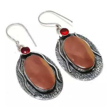 Серьги из стерлингового серебра 925 пробы с натуральным мукаитом и гранатом, 2,17 дюйма e9B68