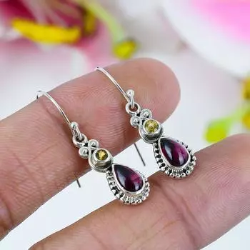 Серьги из стерлингового серебра 925 пробы с натуральным гранатом и цитрином, 1,5 дюйма, y6F07