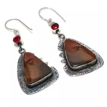 Серьги из стерлингового серебра 925 пробы с натуральным мукаитом и гранатом, 2,44 дюйма, F2P11