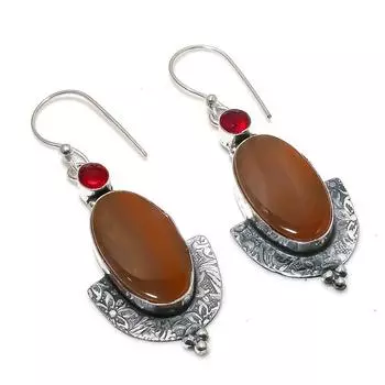 Серьги из стерлингового серебра 925 пробы с натуральным мукаитом и гранатом 2,29 дюйма Z5f82