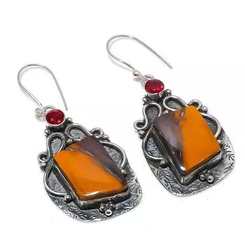 Серьги из стерлингового серебра 925 пробы с натуральным мукаитом и гранатом, 2,25 дюйма, v1R98