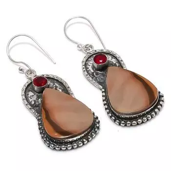 Серьги из стерлингового серебра 925 пробы с натуральным мукаитом и гранатом, 2,05 дюйма, Y9s27