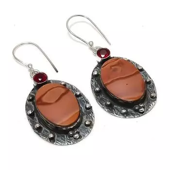 Серьги из стерлингового серебра 925 пробы с натуральным мукаитом и гранатом, 2,21 дюйма, h6f92