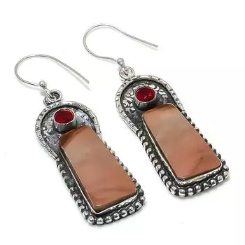 Серьги из стерлингового серебра 925 пробы с натуральным мукаитом и гранатом 2,56 дюйма I9d78