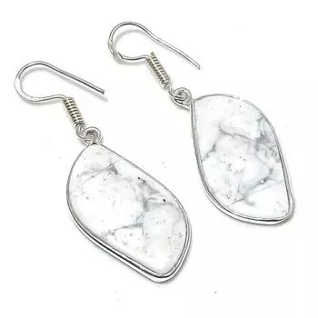 Серьги из стерлингового серебра 925 пробы с натуральным говлитом, драгоценный камень яшма, 1,81 дюйма, v3k73