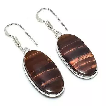 Серьги из стерлингового серебра 925 пробы с натуральным тигровым глазом 1,77 дюйма v3s09