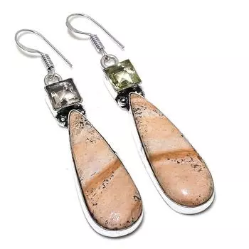 Серьги из стерлингового серебра 925 пробы с натуральным изображением яшмы и цитрином, 2,56 дюйма, N4c89