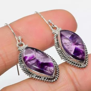 Серьги из стерлингового серебра 925 пробы с натуральным бразильским аметистом 1,50 дюйма G3A15