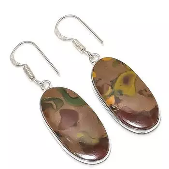 Серьги из стерлингового серебра 925 пробы с натуральным фруктовым яшмовым драгоценным камнем 1,89 дюйма u2O52