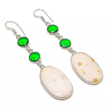 Серьги из стерлингового серебра 925 пробы с натуральным мукаитом и диопсидом 3,03 дюйма r9K57