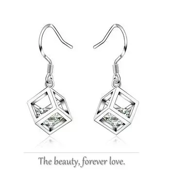 Серьги из стерлингового серебра 925 пробы в форме 3D бриллианта, элегантные ювелирные изделия для леди, женщин, девушек, модные подарки на свадьбу и вечеринку