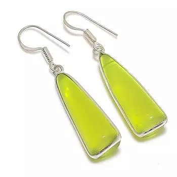 Серьги из стерлингового серебра 925 пробы с натуральным драгоценным камнем перидот 2,01 дюйма w9Y94