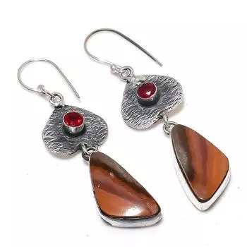 Серьги из стерлингового серебра 925 пробы с натуральным мукаитом и гранатом 2,56 дюйма L4A28