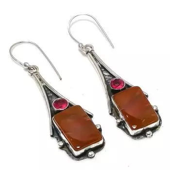 Серьги из стерлингового серебра 925 пробы с натуральным мукаитом и рубиллитом 2,56 дюйма s4m45