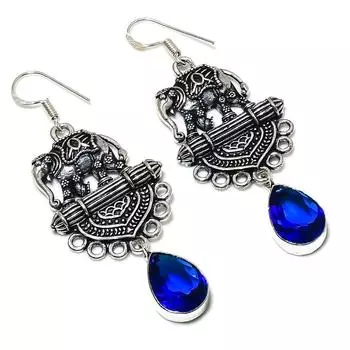 Серьги из стерлингового серебра 925 пробы с натуральным лондонским голубым топазом, 2,64 дюйма, q0F39